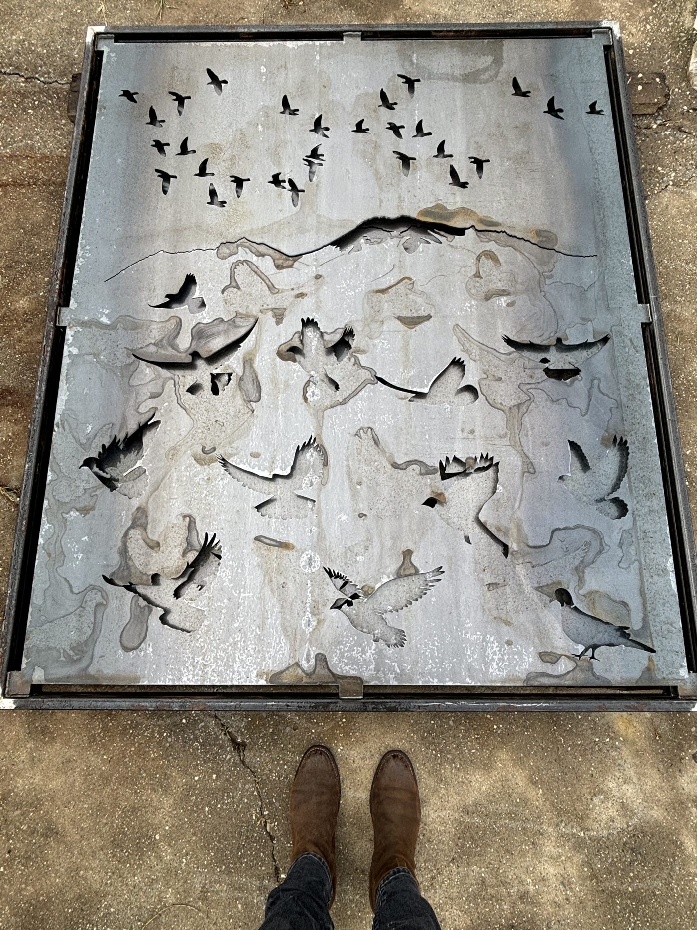 Plasma-cut bird artwork panel for the Congregation Beth Israel fence, 2 of 2